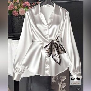 Elegant Satin Women's Top with Bow Accent